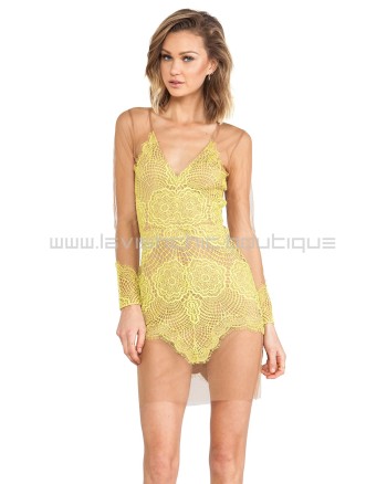 For Love & Lemons Antigua Mini Dress In Chartreuse